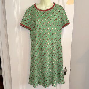 Vtg 60s Handmade green & red floral print polyester knit short sleeve dress